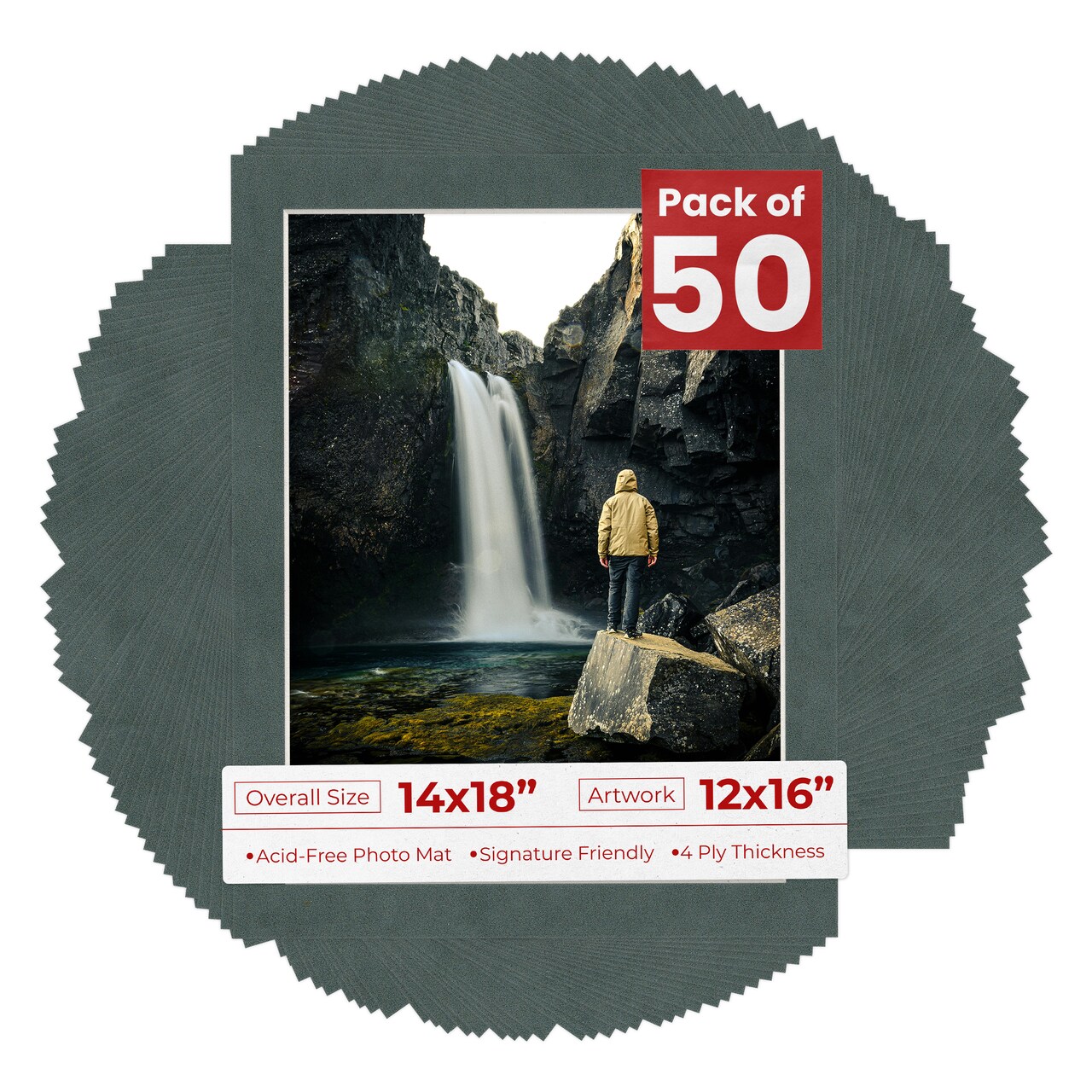 Dark Grey Suede Mat Board for 14x18 Frames - Fits 12x16 Photos